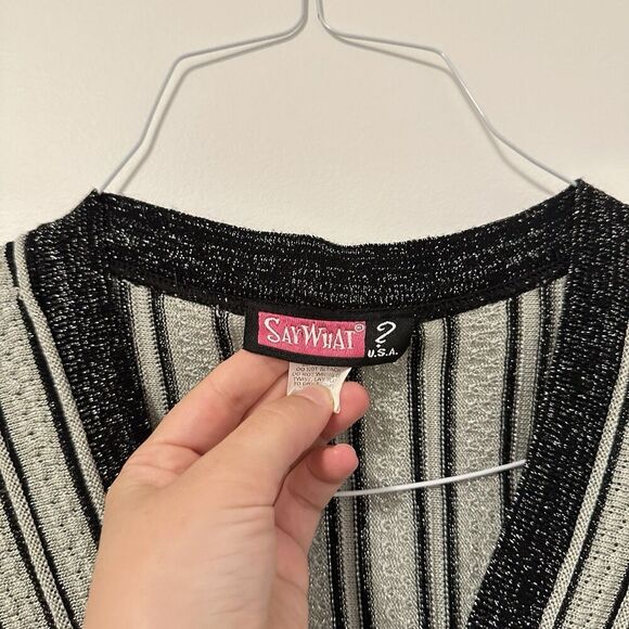 Say What Womens M Knit Babydoll Striped Top Y2K Mall Whimsigoth Grunge Sparkle - Picture 2 of 6